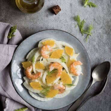 Code di gambero marinate con arance e finocchi